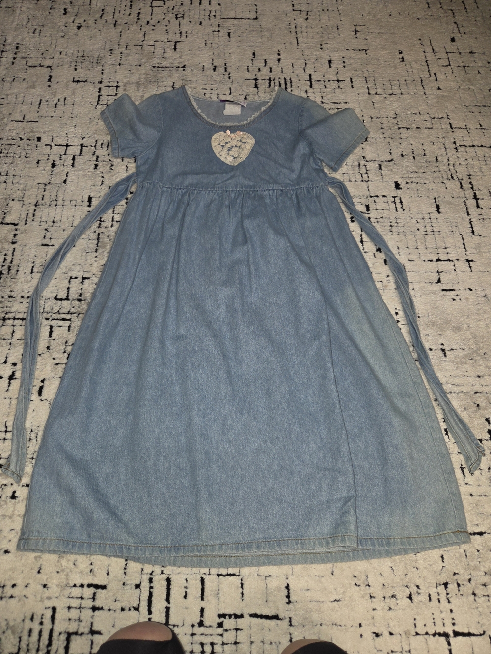 L.A. Chic Vintage Denim Dress with Knit Heart Detail and ties Youth Girls 80s co